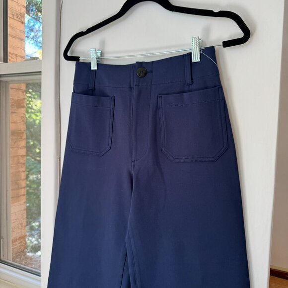 New Anthropologie Maeve Colette Ponte Crop Wide Leg Pants in Navy Blue 27 - Picture 4 of 11